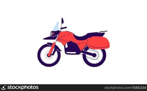 Motorcycle semi flat RGB color vector illustration. Motor bike for racing and driving. Vehicle for exploration. Transport for extreme sport isolated cartoon object on white background. Motorcycle semi flat RGB color vector illustration