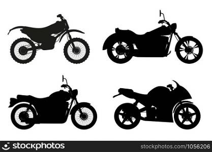 motorcycle set icons black outline silhouette vector illustration isolated on white background