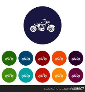Motorcycle set icons in different colors isolated on white background. Motorcycle set icons