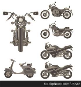 Motorcycle vector icon set isolated illustration side view flat symbol sign engine vintage retro