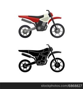 Motorcycles flat icons.. Motorcycles flat icon and line illustration with black background. Vector simple illustration.