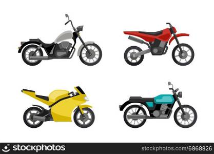 Motorcycles in flat style.. Motorcycles in flat style. Vector illustrations of different type motorcycles.