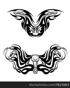 Motorcycles mascots with tribal flames for tattoo design