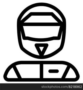 Motorsport racer wearing racing suit and helmet