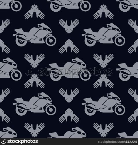 Motosport seamless pattern background with motocycle and accessories. Vector illustration. Moto sport seamless pattern with motocycle