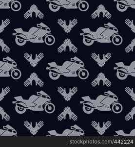 Motosport seamless pattern background with motocycle and accessories. Vector illustration. Moto sport seamless pattern with motocycle