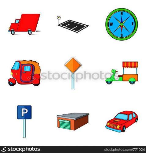 Mototaxi icons set. Cartoon set of 9 mototaxi vector icons for web isolated on white background. Mototaxi icons set, cartoon style