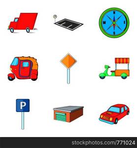 Mototaxi icons set. Cartoon set of 9 mototaxi vector icons for web isolated on white background. Mototaxi icons set, cartoon style