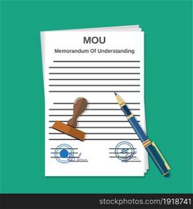 mou memorandum of understanding legal document agreement stamp seal. Vector illustration in flat style. mou memorandum document