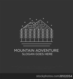 Mountain adventure and trees retro logo design Vector Image