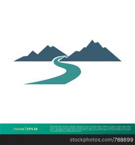 Mountain and Creek Vector Icon Logo Template Illustration Design. Vector EPS 10.
