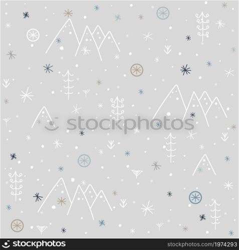 Mountain and forest seamless pattern background. Winter pattern.