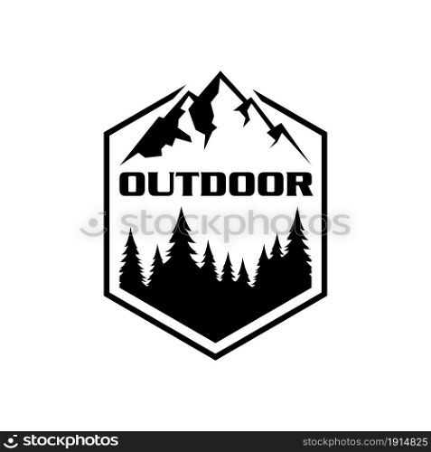 mountain and pine tree badge, Logo design related to outdoor activity