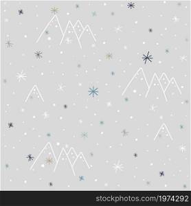 Mountain and snowflake seamless pattern background. Winter pattern.