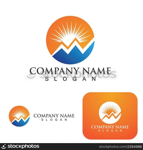Mountain and sun icon Logo Template Vector