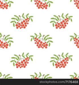 Mountain ash seamless pattern. Vector berries. Organic healthy food. Fashion print. Design elements for textile or clothes. Hand drawn doodle repeating delicacies. Cute background patterns for baby items