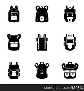 Mountain backpack icon set. Simple set of 9 mountain backpack vector icons for web design on white background. Mountain backpack icon set, simple style