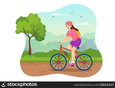 Mountain Biking Illustration with Cycling Down the Mountains for Sports, Leisure and Healthy Lifestyle in Flat Cartoon Hand Drawn Templates