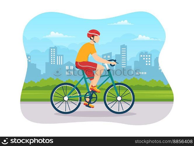 Mountain Biking Illustration with Cycling Down the Mountains for Sports, Leisure and Healthy Lifestyle in Flat Cartoon Hand Drawn Templates