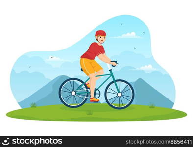 Mountain Biking Illustration with Cycling Down the Mountains for Sports, Leisure and Healthy Lifestyle in Flat Cartoon Hand Drawn Templates