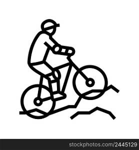 mountain biking line icon vector. mountain biking sign. isolated contour symbol black illustration. mountain biking line icon vector illustration