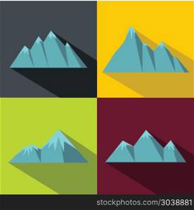 Mountain blue icons with long shadow on color background. Mountain blue icons with long shadow on color background. Climbing logo with mountain. Vector illustration