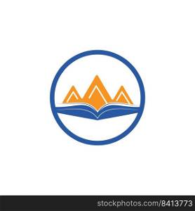 Mountain book vector logo design. Nature and bookstore symbol or icon. 