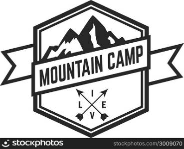 Mountain camp emblem template. Design element for logo, label, emblem, sign. Vector illustration