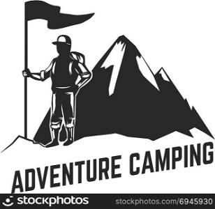 Mountain camp emblem template. Design element for logo, label, emblem, sign. Vector illustration