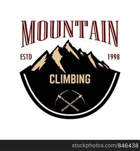 Mountain camp emblem template. Design element for poster, logo, label, sign, badge. Vector illustration