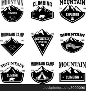 Mountain camp emblem templates. Design element for logo, label, emblem, sign. Vector illustration
