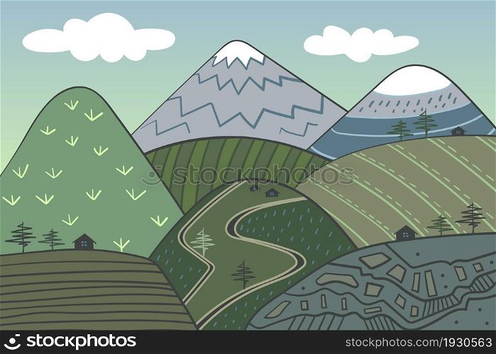 Mountain cartoon landscape. Vector illustration. Natural background.