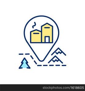 Mountain chalet rental RGB color icon. Stay at resort cabin. GPS marker for hostel. Hotel location. Winter retreat. Wintertime vacation. Weekend getaway. Isolated vector illustration. Mountain chalet rental RGB color icon