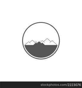 Mountain circle emblem. Hiking badge and outdoor hill travel label. Snow mountains tourism. Flat vector illustration isolated on white background.. Mountain circle emblem. Flat vector illustration isolated on white