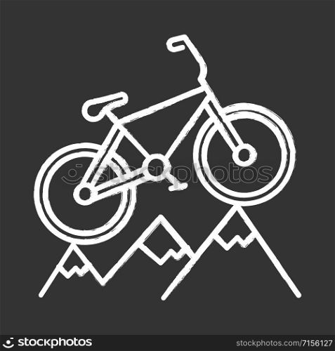 Mountain cycling chalk icon. Cross-country, downhill biking. Outdoor sporting activity. Riding over rough terrain. Extreme sport. Isolated vector chalkboard illustration