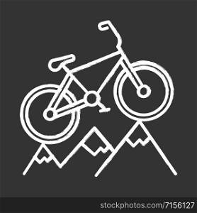 Mountain cycling chalk icon. Cross-country, downhill biking. Outdoor sporting activity. Riding over rough terrain. Extreme sport. Isolated vector chalkboard illustration