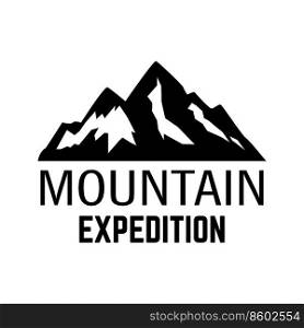 Mountain expedition. Emblem template with rock peak. Design element for logo, label, emblem, sign, poster. Vector illustration