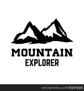 Mountain explorer. Emblem template with mountain peak. Design element for logo, label, emblem, sign. Vector illustration