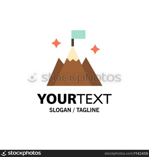 Mountain, Flag, User, Interface Business Logo Template. Flat Color