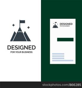 Mountain, Flag, User, Interface Grey Logo Design and Business Card Template