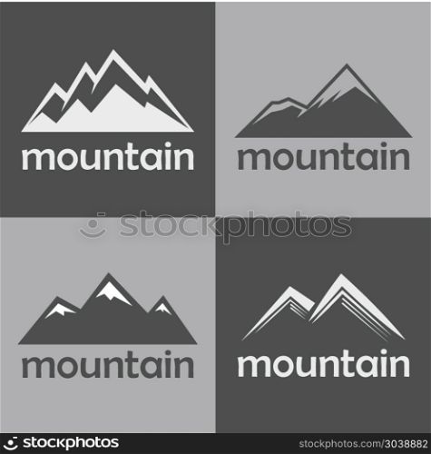 Mountain flat icons on gray background. Mountain flat icons on gray background. Silhouette rock for sport logo. Vector illustration