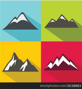 Mountain flat icons with long shadow on color background. Mountain flat icons with long shadow on color background. Logo template for mountaineering. Vector illustration
