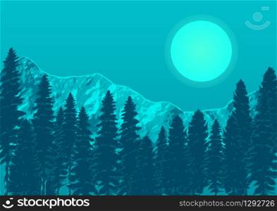 mountain forest and moon. Mountains Night Full Moon