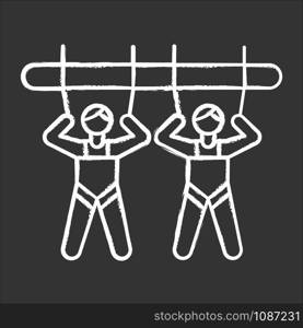 Mountain giant swing chalk icon. Amusement park attraction. Canyon swing. Adrenaline recreation. Extreme activity. Isolated vector chalkboard illustration