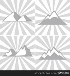 Mountain gray icons on striped background. Mountain gray icons on striped background. Mountaineering and climbing emblems. Vector illustration