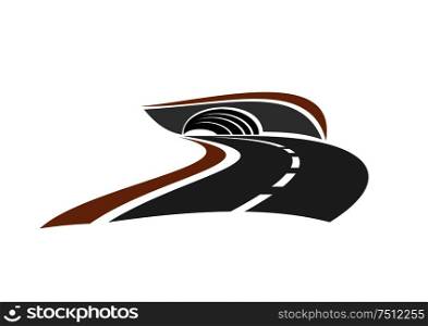 Mountain highway road tunnel abstract icon with arched entrance isolated on white background for transportation design. Mountain road tunnel abstract icon