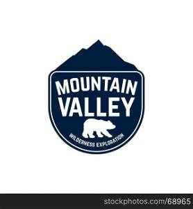 Mountain hiking emblem template. Design element for logo, label, emblem, sign. Vector illustration. Mountain hiking emblem template. Design element for logo, label,