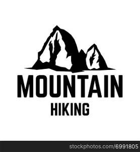 Mountain hiking. Emblem template with mountain peak. Design element for logo, label, emblem, sign. Vector illustration