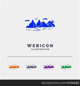 Mountain, hill, landscape, nature, cliff 5 Color Glyph Web Icon Template isolated on white. Vector illustration. Vector EPS10 Abstract Template background