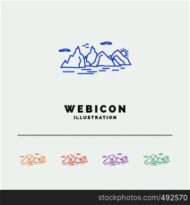 Mountain, hill, landscape, nature, cliff 5 Color Line Web Icon Template isolated on white. Vector illustration. Vector EPS10 Abstract Template background
